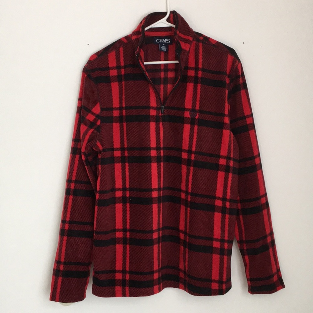 New Mens Chaps Plaid Half Zip Fleece Jacket Medium Could fit a Small